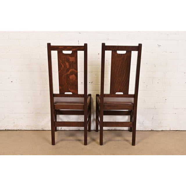 Gustav Stickley Antique Mission Oak Arts & Crafts H-Back Dining Chairs With Leather Seats, Pair For Sale - Image 9 of 12