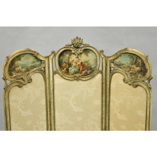 Antique French Louis XV Hand Painted Petite 3 Panel Folding Dressing Screen For Sale - Image 4 of 18