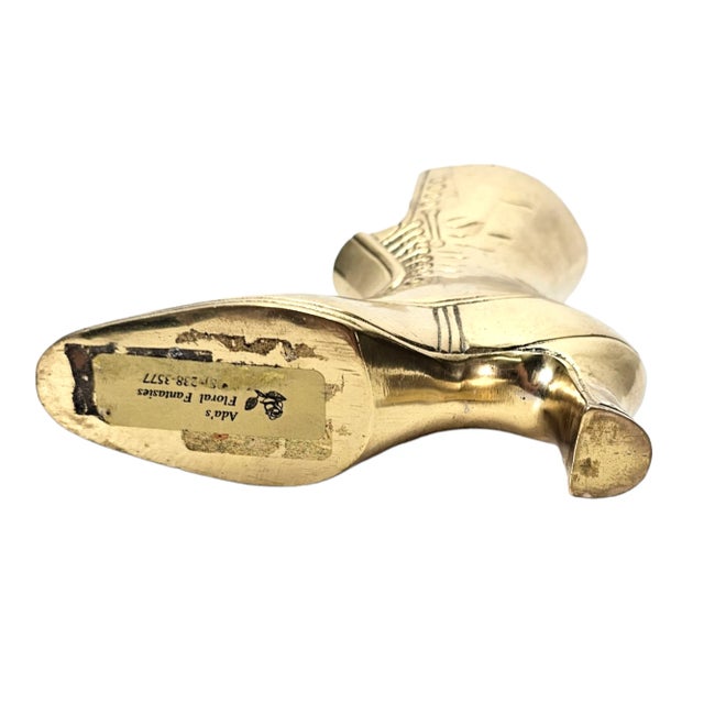 Vintage Solid Brass Victorian Ladies Boot Vase Lace Up Shoe Figurine Gold For Sale In San Francisco - Image 6 of 8