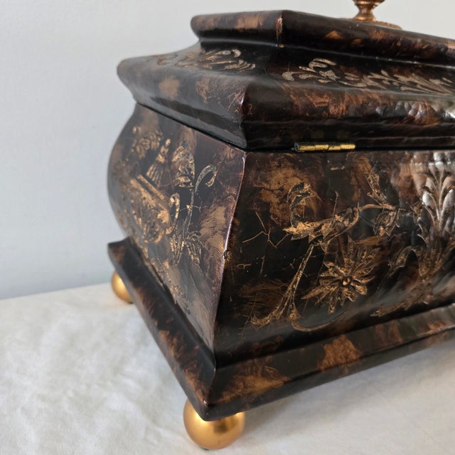 1980s Maitland Smith Ornate Hinged Mahogany Chest With Brass Ball Feet Leaf Finnial For Sale - Image 18 of 18