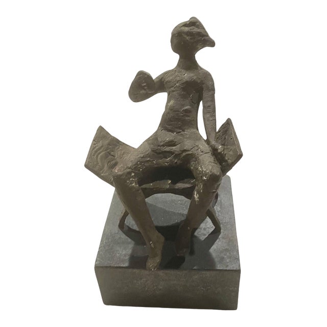 Vintage Bronze Sculpture of a Woman Seated in a Chair, 10” High For Sale