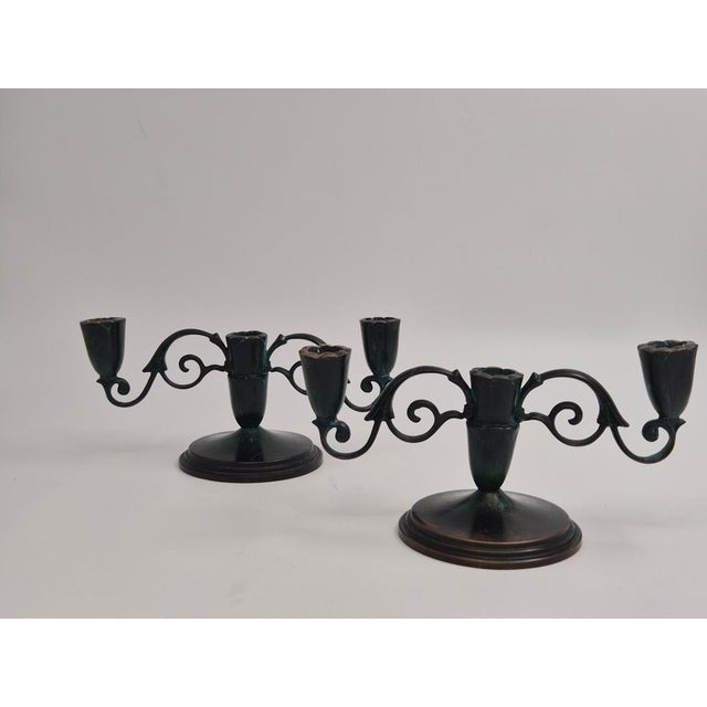 Vintage Decorative Candleholders in Bronze, 1920s, Set of 2 For Sale - Image 3 of 10