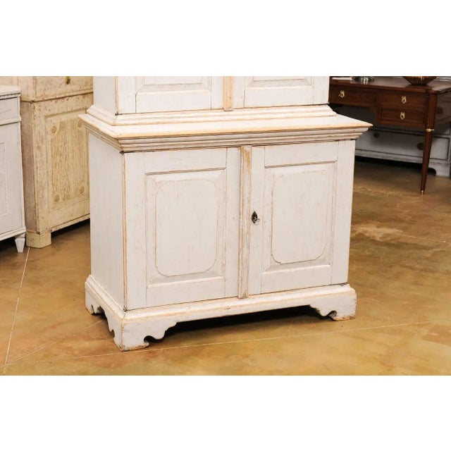 Wood Swedish Baroque Period 1760 Painted Two-Part Cabinet with Four Doors For Sale - Image 7 of 13