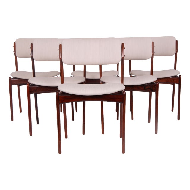 Model OD49 Chairs in Rosewood and Wool Fabric by Erik Buch for Oddense Maskinsnedkeri, 1960s, Set of 6 For Sale