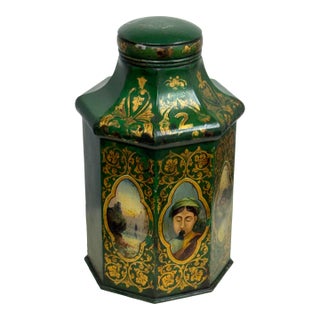 Savage London Victorian Hand Painted Tole Tea Canister No. 2, 19th Century For Sale