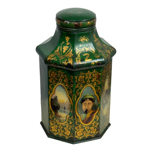 Savage London Victorian Hand Painted Tole Tea Canister No. 2, 19th Century For Sale
