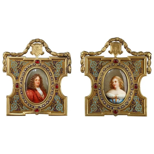 19th Century Porcelain Portraits in Gilded Bronze Frames by A. Giroux, Set of 2 For Sale - Image 15 of 15