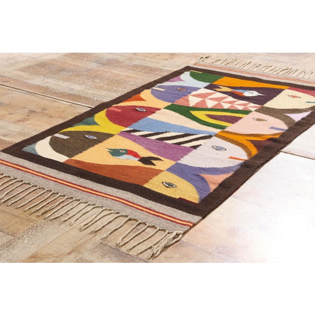 Textile Vintage Tessellated Fish Zapotec Kilim Rug, 02'08 X 04'09 For Sale - Image 7 of 10