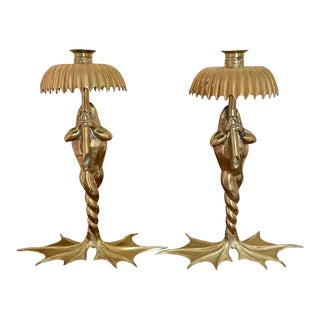 Unique Pair of Anthony Redmile Brass Frog Candle Stickes For Sale