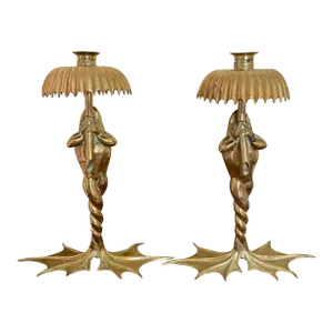 Unique Pair of Anthony Redmile Brass Frog Candle Stickes