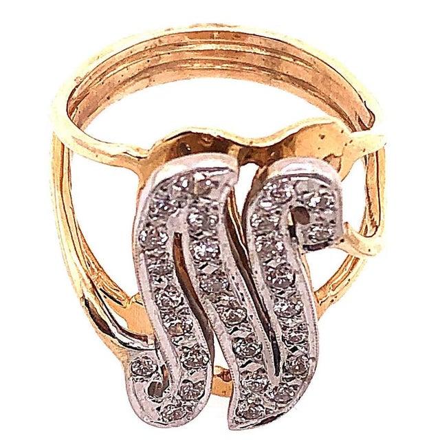 14 Karat Two-Tone Yellow and Gold Diamond Initial N Ring, Size 9.5 For Sale - Image 10 of 12