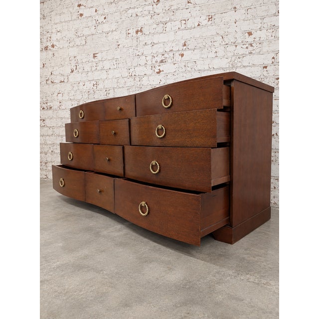 Vintage Bench Fine Furniture Solid Wood Mahogany 12 Drawer Serpentine Dresser/Chest For Sale - Image 4 of 8