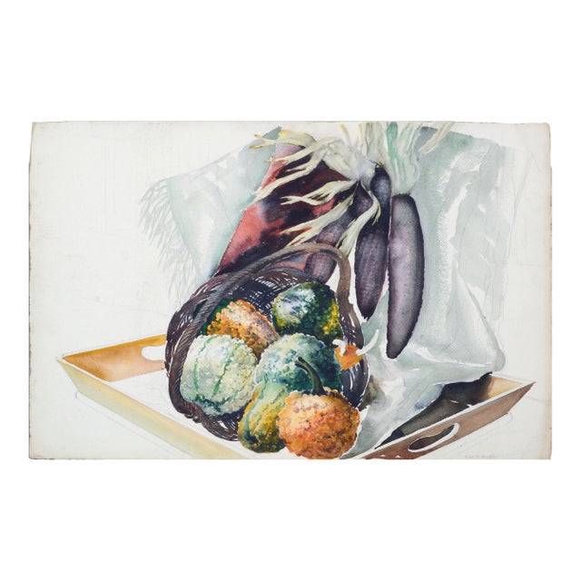 875 Joseph Yeager Still Life With Squash (Work in Progress) Watercolor on Paper Circa 1940s-1950s For Sale
