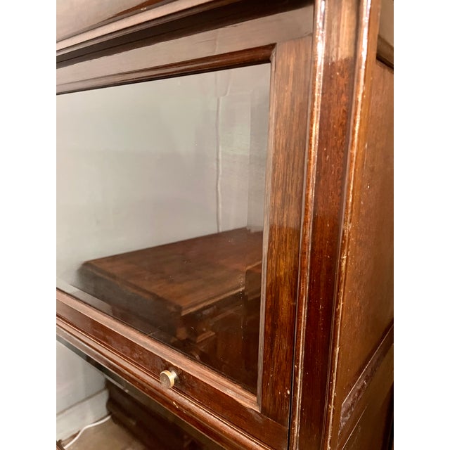 1940s French Mahogany 3-Stack Barrister Bookcase W/Beveled Glass For Sale - Image 13 of 13