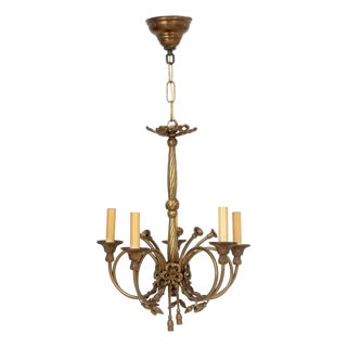 Louis XVI Style Brass Five-Branch Chandelier For Sale