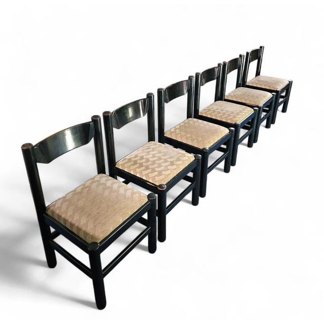 Dining Table and Chairs in Black Painted Wood by Vico Magistretti, Italy, 1970s, Set of 7 For Sale - Image 16 of 18