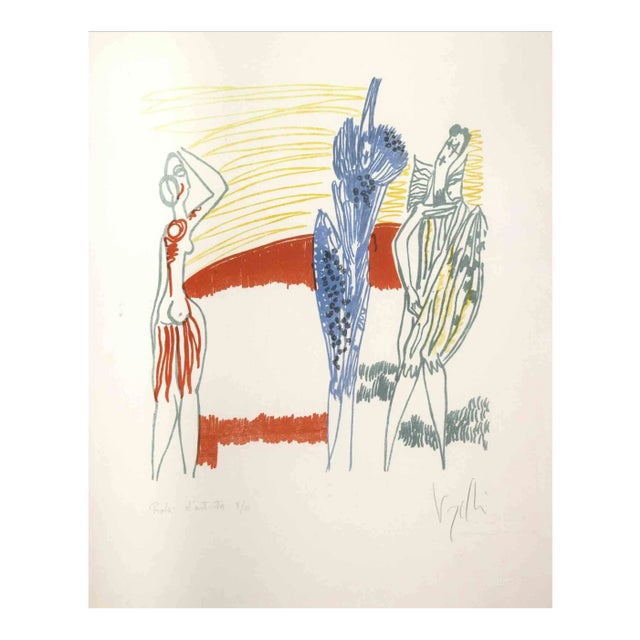 Antonio Vangelli, Three Colored Figures, Lithograph, 1970s For Sale