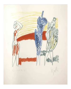 Antonio Vangelli, Three Colored Figures, Lithograph, 1970s