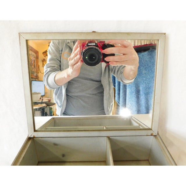 Wood Antique Early 1900s Victorian Family Picnic Portrait Mirrored Jewelry Dresser Trinket Box For Sale - Image 7 of 13