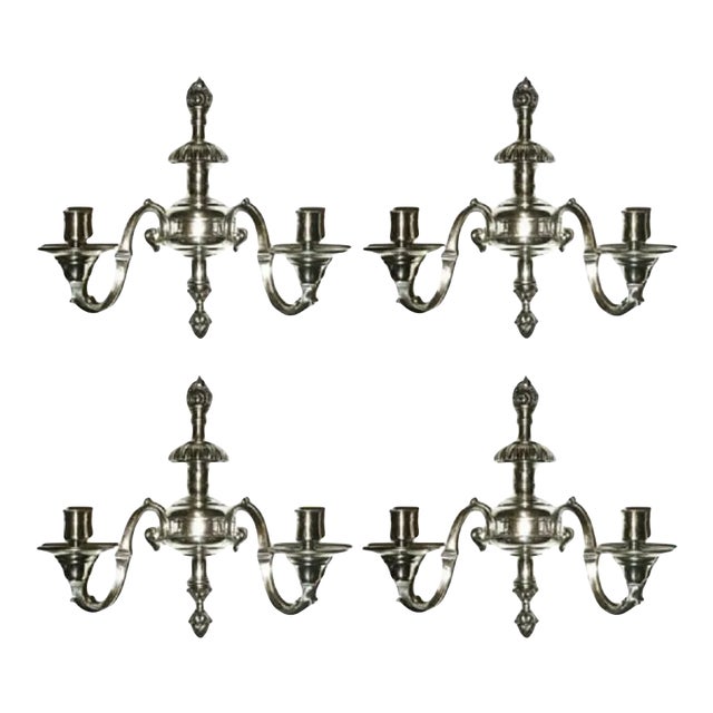 Regency Style Silvered Bronze Two-Arm Sconces - Set of 4 For Sale