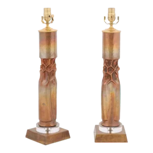 Pair of Late 20th Century Brutalist Copper Lamps by Thomas Roy Markusen