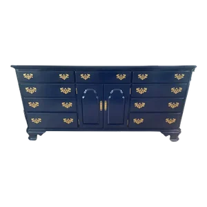 Ethan Allen Furniture Blue Navy Painted Georgian Long Dresser