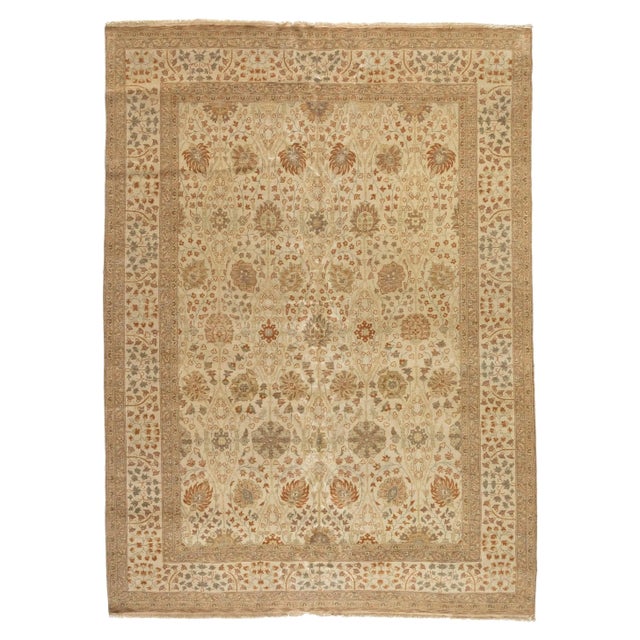 Late 20th Century Late 20th Century New Large Oversize Ivory Brown Floral Persian Rug Tabriz Design For Sale - Image 5 of 5