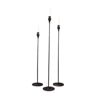 Tall Rustic Iron Floor Candle Stands | Set of Three For Sale