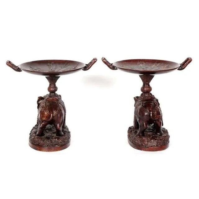 Elephant Form Patinated Bronze Tazzas - A Pair For Sale In New York - Image 6 of 8