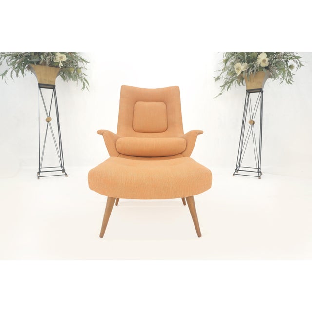 Lawrence Peabody Tapered Dowel Leg Lounge Chair Matching Ottoman New Upholstery For Sale - Image 11 of 18