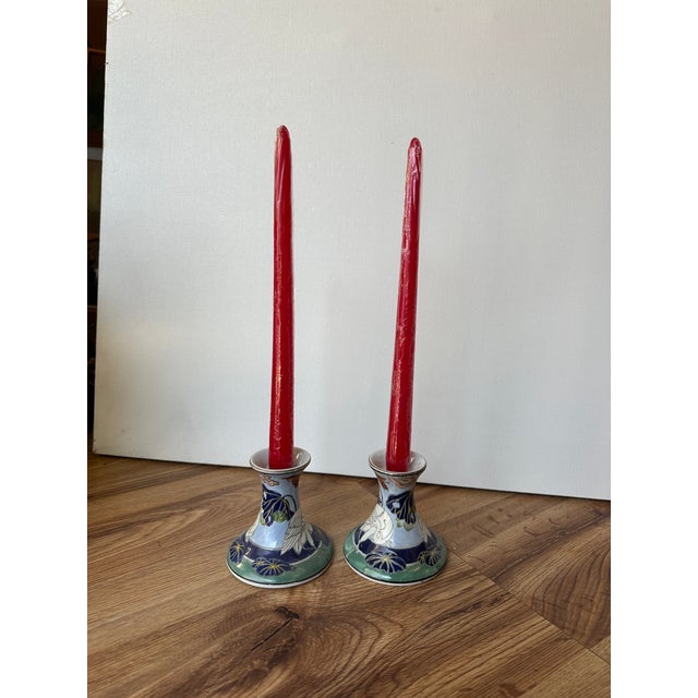 1970s Pair of Asian Style Ceramic Candlestick Holders For Sale In Atlanta - Image 6 of 8