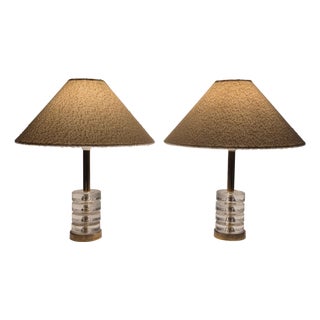 Scandinavian Modern Table Lamps with Orrefors Glass and Brass by Carl Fagerlund, 1960s, Set of 2 For Sale