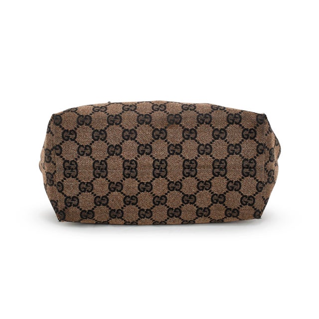 Textile Gucci Gg Canvas Small Tote Brown Monogram Leather-Trim Gold-Hardware Bag For Sale - Image 7 of 12