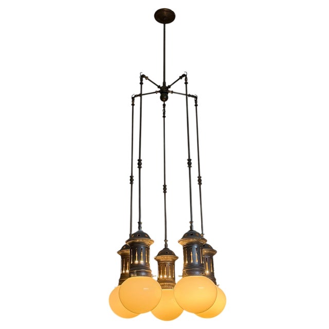 American Late 20th Century American Five-Arm Chandelier For Sale - Image 3 of 13
