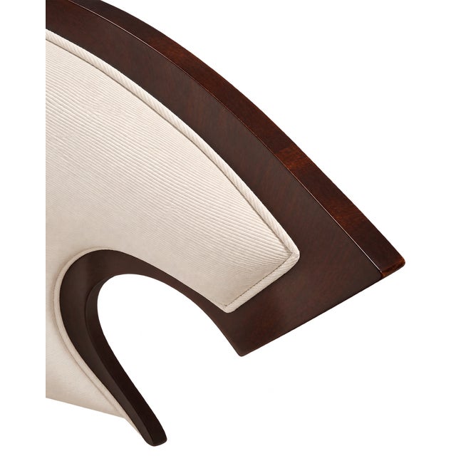 Baker Furniture Ivory Upholstered Chaise Lounge With Dark Wood Frame For Sale In Naples, FL - Image 6 of 6