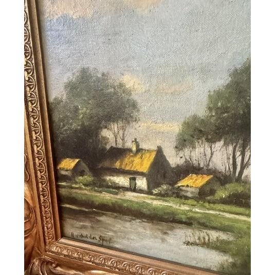 Green Antique European Pastoral Landscape Oil on Canvas, Signed by Artist For Sale - Image 8 of 10