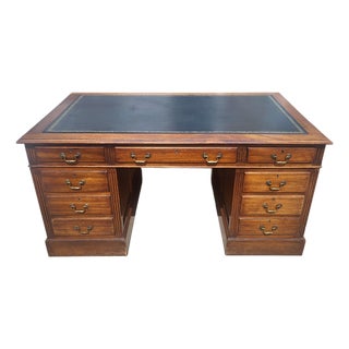 Vintage American Regency Style Tooled Leather Top Writing Executive Desk For Sale