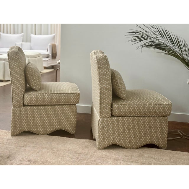 Transitional Scalloped Slipper Chairs - A Pair For Sale - Image 9 of 12