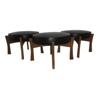 1960s Over Sized Round Teak Ottomans - Set of 3 For Sale