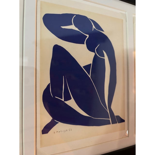 Royal Blue Matisse Postcard Prints From the Blue Nudes Series Circa 1952 Framed Matted Signed in Plate For Sale - Image 8 of 10