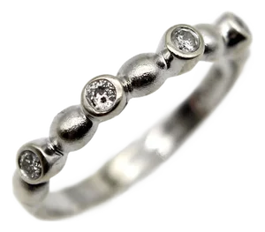 1990s Vintage 14k White Gold Diamond Bubble Ring, Size 6.5