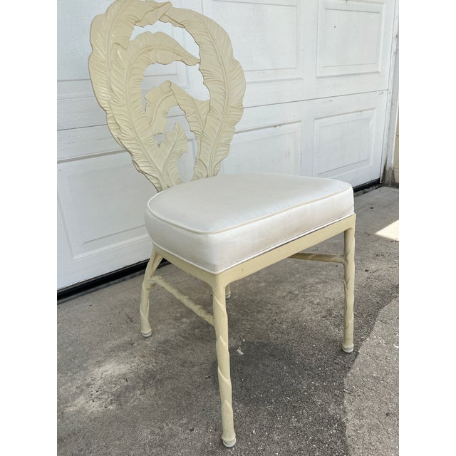 1960s Vintage Hollywood Regency Cast Aluminum Dining Chair With Banana Leaf Motif For Sale - Image 5 of 12
