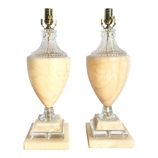 Vintage Spanish Alabaster Crystal and Lucite Table Lamps - A Pair For Sale