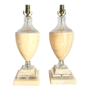 Vintage Spanish Alabaster Crystal and Lucite Table Lamps - A Pair