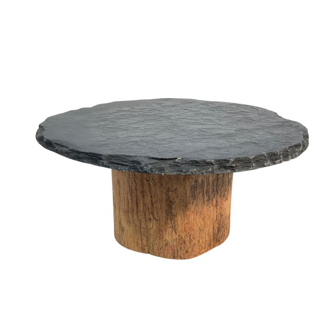 Gray Late 20th Century Soapstone Cake Dessert Plate With Natural Wood Base For Sale - Image 8 of 11