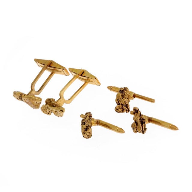 This is a vintage 3 bullet button set with a pair of cufflinks, the nuggets are 24k yellow gold and the bullet backs with...