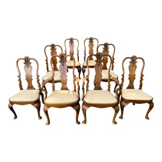 Vintage English Queen Anne Dining Chairs in Solid Walnut For Sale