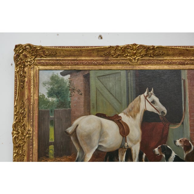 19th Century English Horse and Hound Oil Painting in Frame, Signed C. Goddard For Sale - Image 11 of 12