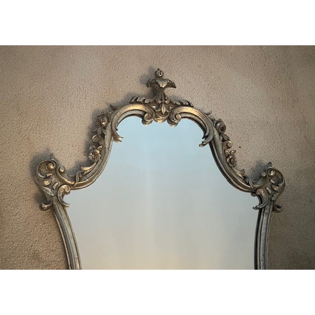 Art Nouveau Vintage Silver Leaf Wood Framed Wall Mirror For Sale - Image 3 of 6