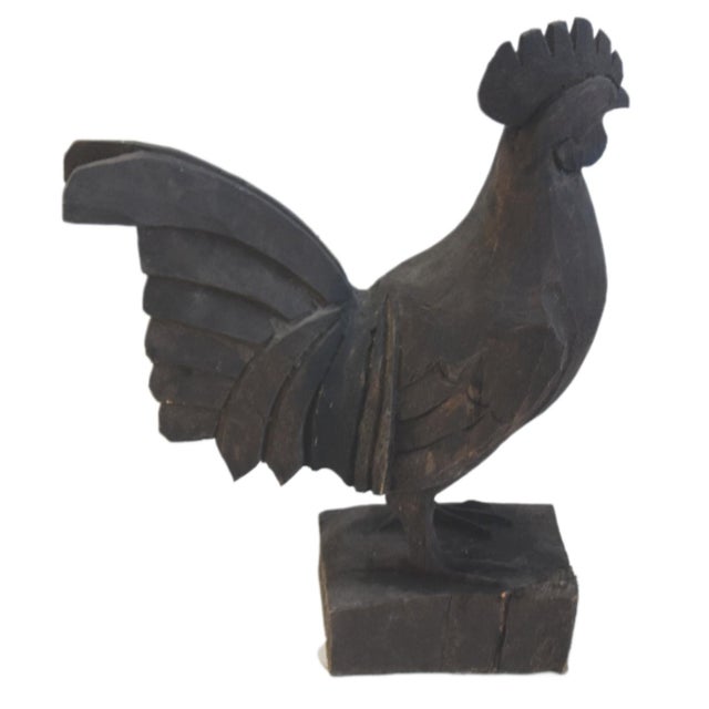 Farmhouse Vintage Rustic Primitive Farmhouse Hand-Carved Wooden Chicken/Hen Sculpture For Sale - Image 3 of 6